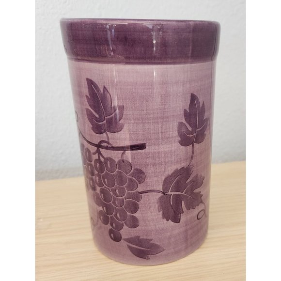 Wine Bucket Ice Ceramic Hand Painted Glazed Grape Cluster Design  6 " Wide  8" T - Picture 3 of 9